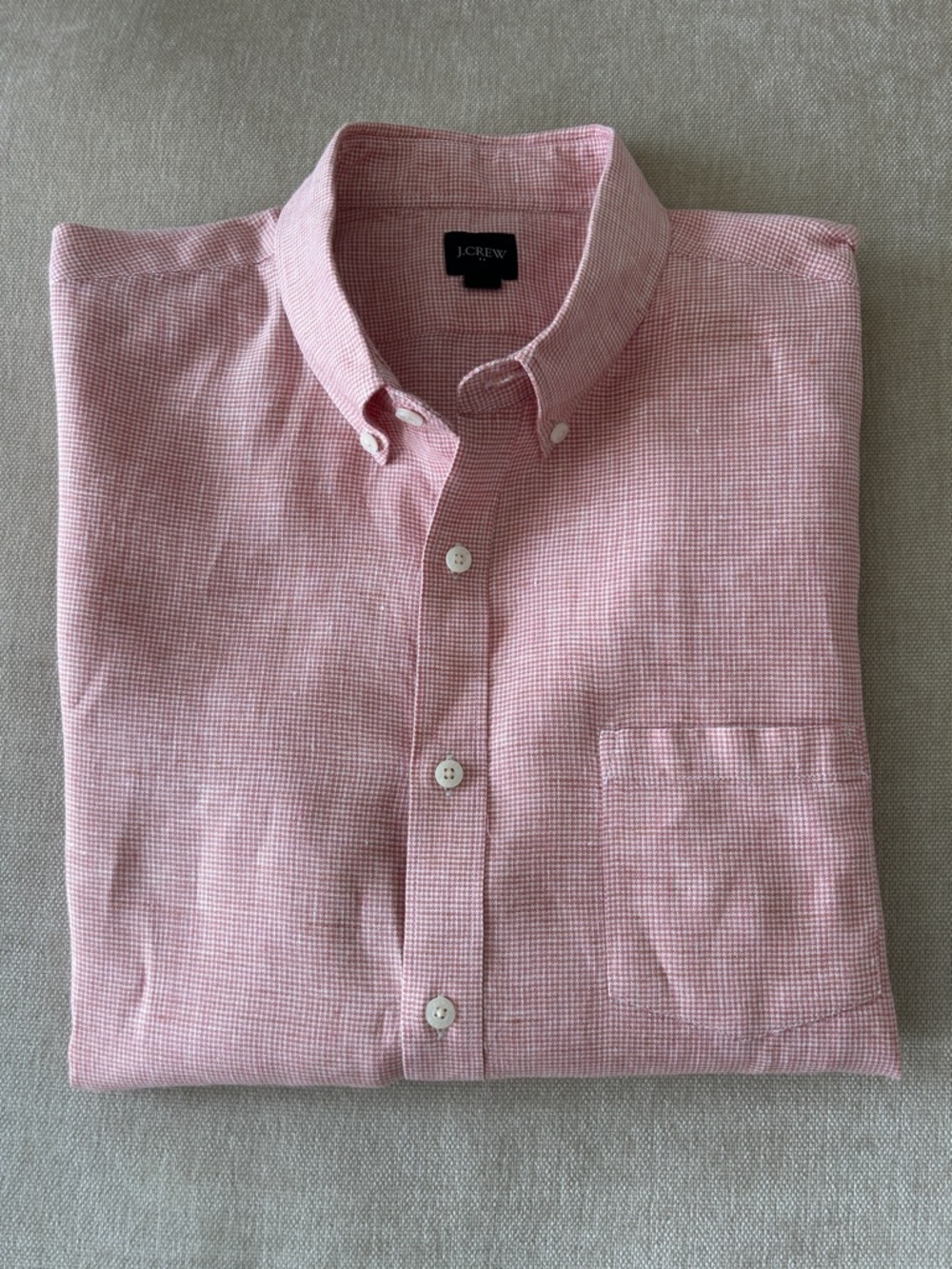 J. Crew Light Red Short-Sleeve Button-Down Linen Shirt